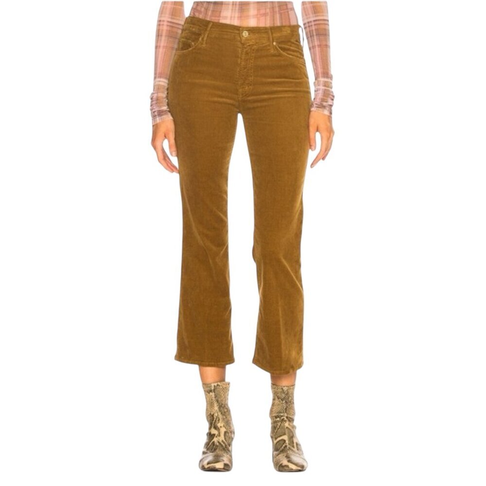 MOTHER The Outsider Crop Corduroy Jeans in Hopscotch Okra